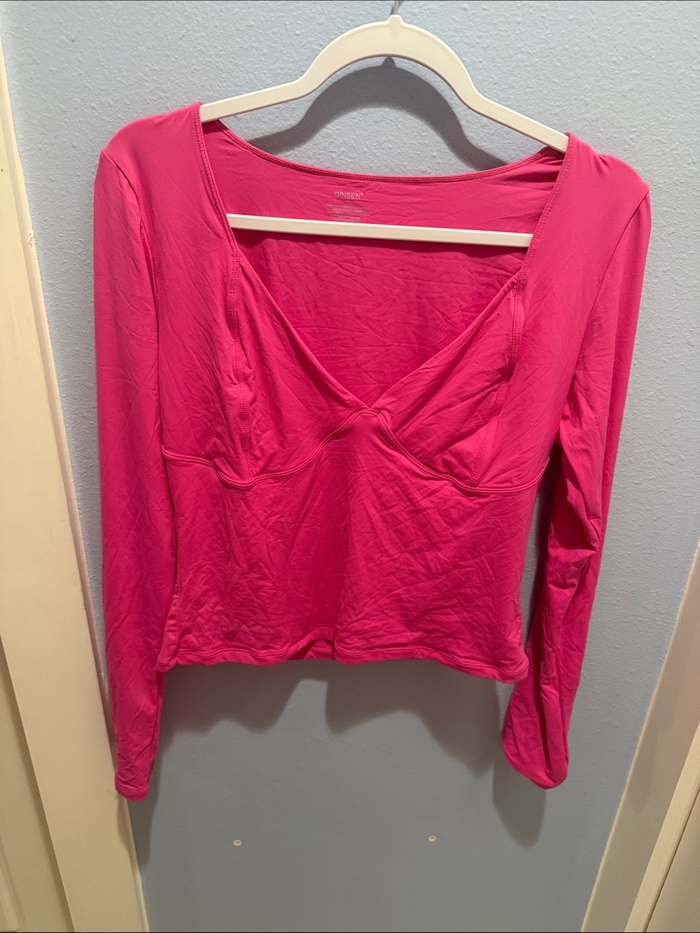 Amazon Long Sleeve V-Neck Top in Bright Pink